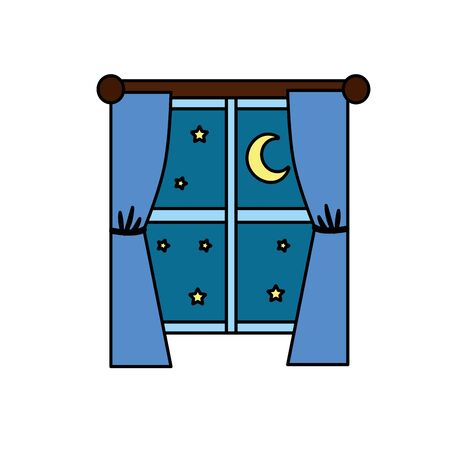 window with curtain the night and moon with starのイラスト素材