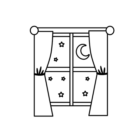 line window with curtain the night and moon with starのイラスト素材