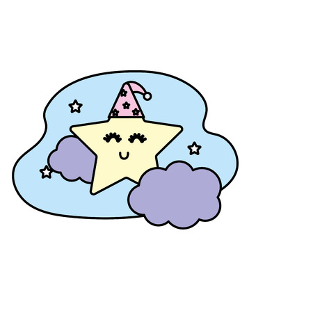 Cute star with cloud in the sky design. Vector illustration.のイラスト素材