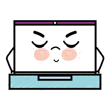kawaii cute angry laptop technologyのイラスト素材