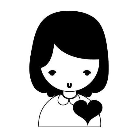 contour beauty girl with hairstyle and uniform clothes vector illustrationのイラスト素材