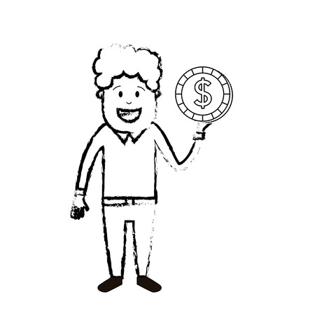 figure man with coin cash money in the handのイラスト素材