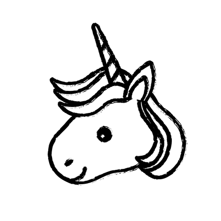 Figure cute unicorn head with horn and hairstyle vector illustrationのイラスト素材