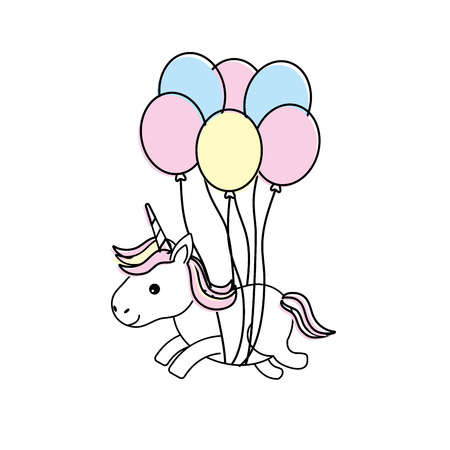 beauty unicorn with balloons decoration designのイラスト素材