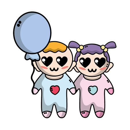 tender babies children with clothes and balloonのイラスト素材