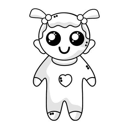line cute baby girl with hairstyle and clothesのイラスト素材