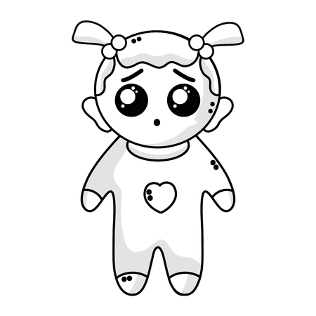 line cute baby girl with hairstyle and clothesのイラスト素材