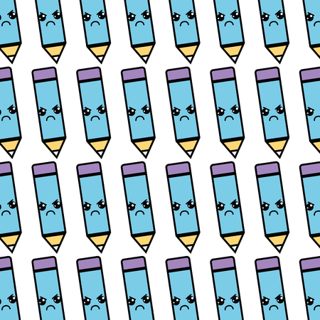 kawaii cute angry pencil tool backgroundのイラスト素材