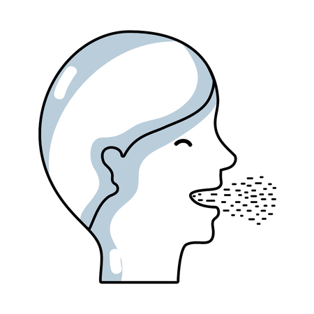Outline sketch illustration of a man with coughs, cold and sore throat sicknessのイラスト素材