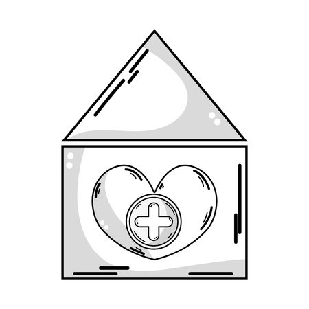 Outline illustration symbol of blood donation house with cross inside the heart design to help the people conceptのイラスト素材