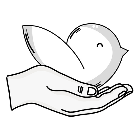 Outline drawing of hand with bird dove symbol to love and peace conceptのイラスト素材