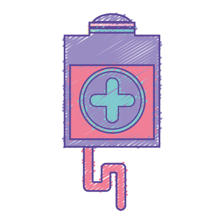 Colored illustration of blood donation syringe with tranfusion tools with cross in the circleのイラスト素材