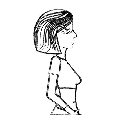 Outline figure of a woman healthy lifestyle relaxing mood and nutritionのイラスト素材