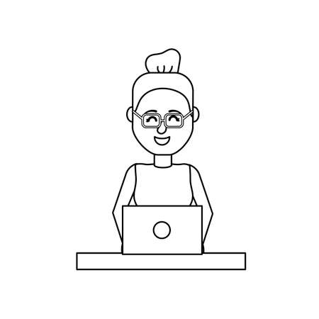line profesional businesswoman with laptop and corporate jobのイラスト素材