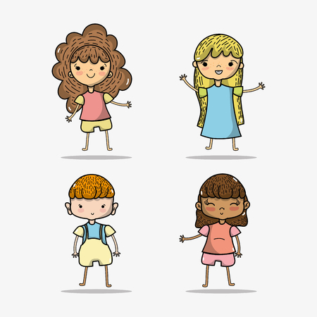 set children with clothes and hairstyle designのイラスト素材