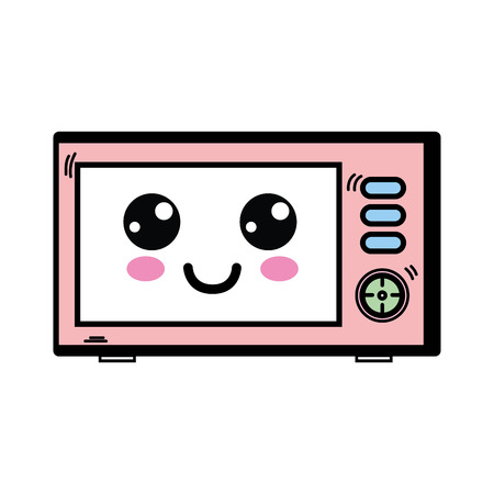 Cute happy microwaves technology vector illustration.のイラスト素材