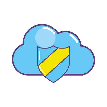 Cloud data center with security shield vector illustration.のイラスト素材