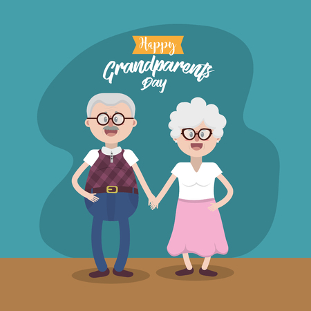 Grandparent together with glasses and hairstyle, Vector illustration.のイラスト素材