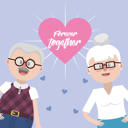 Grandparents together with glasses and hairstyle vector illustration Vector illustration.のイラスト素材