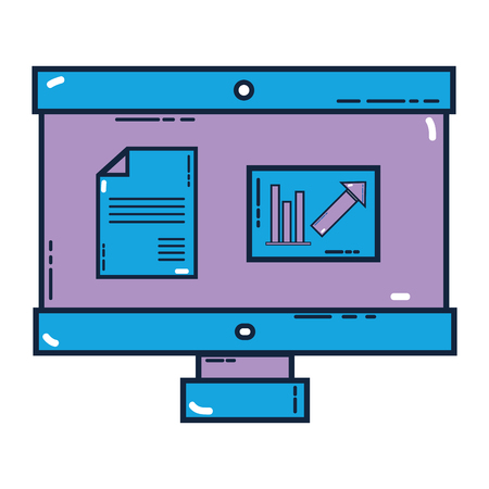 Computer with company document and statistics diagram vector illustration.のイラスト素材