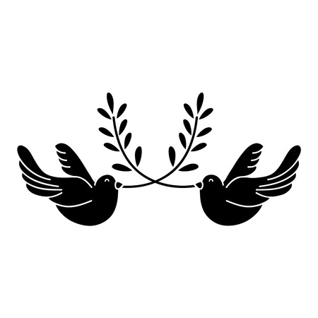 contour cute doves animal with branches to peace symbol vector illustrationのイラスト素材