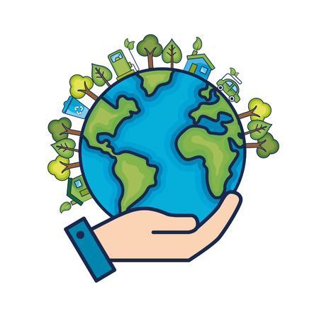Ecology earth planet to environment care vector illustrationのイラスト素材