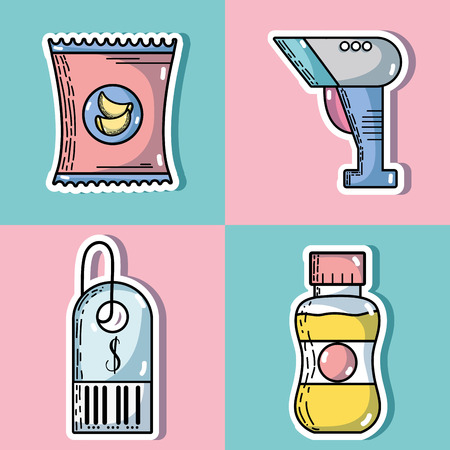 set supermarket variety food nutrition to shoppingのイラスト素材