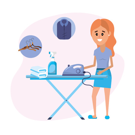 Laundry equipment and woman doing a domestic job vector illustrationのイラスト素材