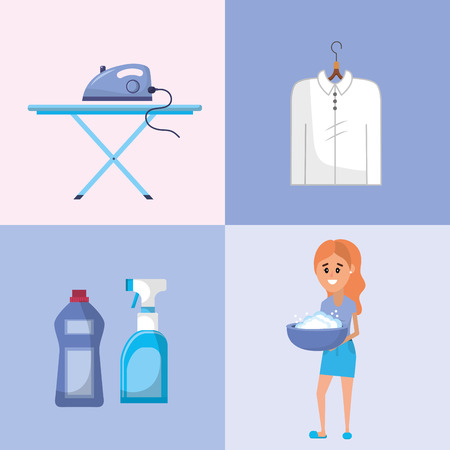 Set of laundry equipment in washing the clothes vector illustrationのイラスト素材
