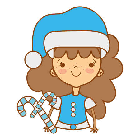 beauty girl with christmas clothes and sweet walking stickのイラスト素材