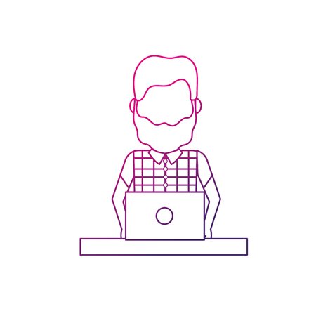 line profesional businessman with laptop and corporate jobのイラスト素材