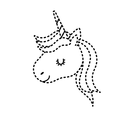 dotted shape cute unicorn head with horn and hairstyleのイラスト素材