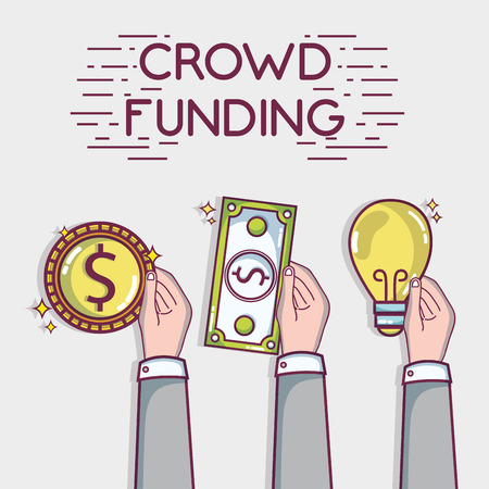 Hand with money to crowd funding business finance.のイラスト素材