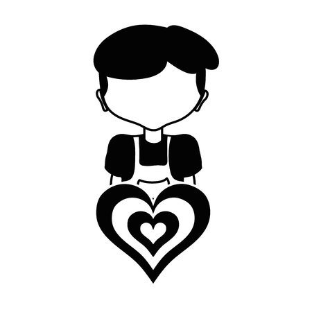 contour boy with hairstyle and heart iconのイラスト素材