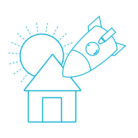 line sun and rocket crashed with the roof houseのイラスト素材