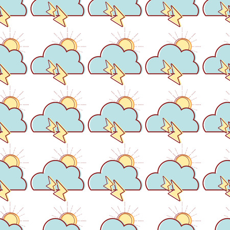 cute cloud with sun and thunder weather background vector illustrationのイラスト素材