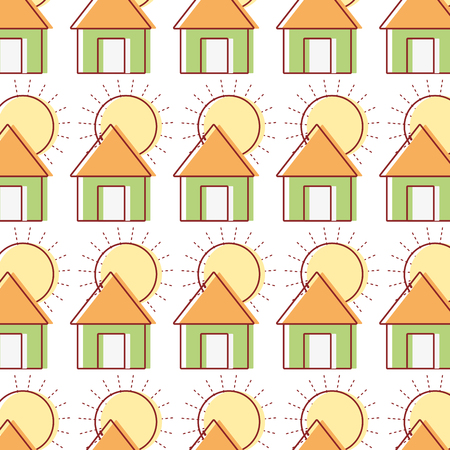 nice house with tropical sun weather background vector illustrationのイラスト素材