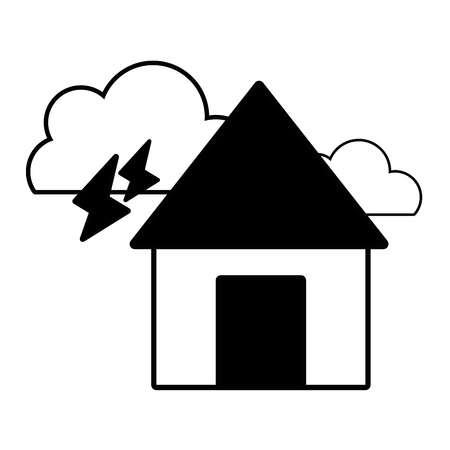 contour house with clouds and thunders natural weather vector illustrationのイラスト素材
