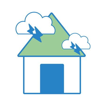 house with clouds and thunders natural weather vector illustrationのイラスト素材