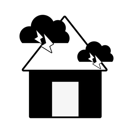 contour house with clouds and thunders natural weather vector illustrationのイラスト素材