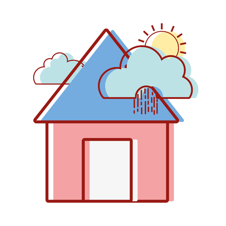 house with clouds raining and sun tropical weather vector illustrationのイラスト素材
