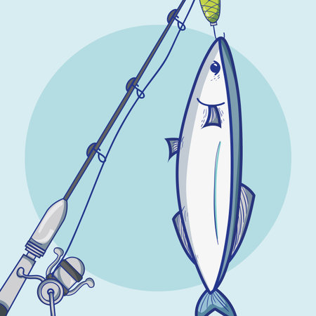 fishing rod with hook and nylon to catch seafood vector illustrationのイラスト素材