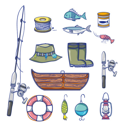 set fishing recreation with special tools vector illustrationのイラスト素材