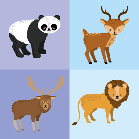 set cute animal and natural wildlifeのイラスト素材
