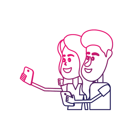 line beauty couple with hairstyle and smartphone in the handのイラスト素材