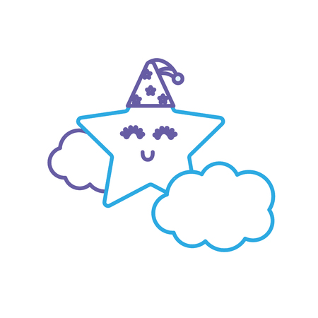 line cute star with cloud in the sky design vector illustrationのイラスト素材