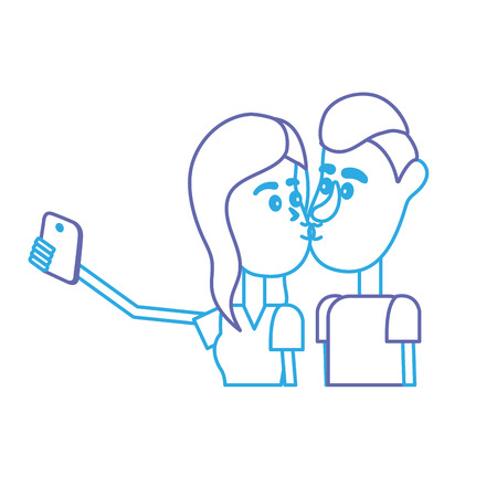 line couple kissing and taking selfie with smartphone vector illustrationのイラスト素材