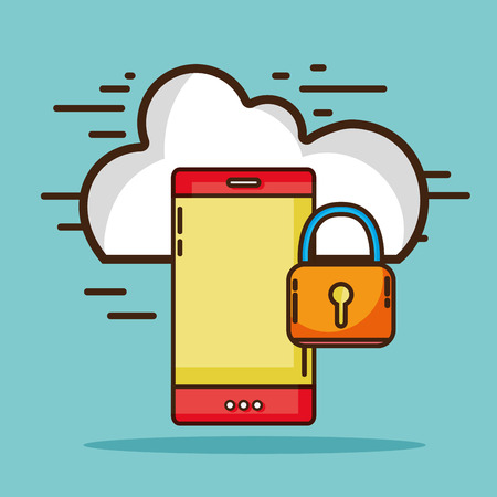 smartphone with cloud data and padlock securityのイラスト素材