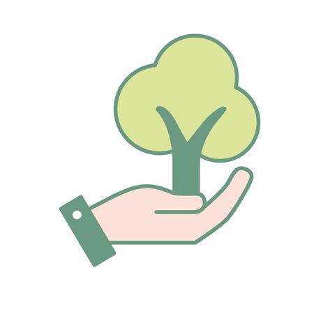 hand with ecological and natural tree icon vector illustrationのイラスト素材