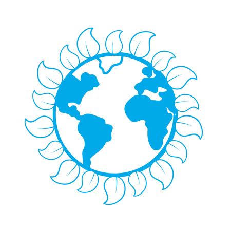 silhouette earth planet with ecological leaves design vector illustrationのイラスト素材